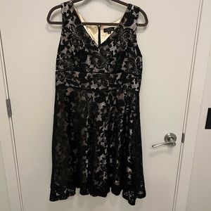 Tahari shimmer black and champagne lace dress size 12p
